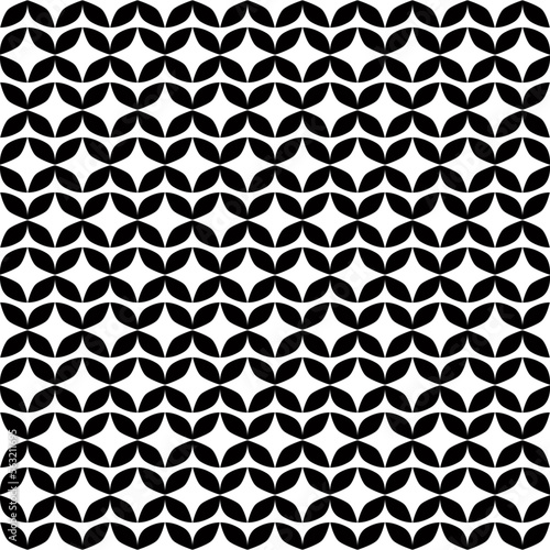 Black mod quatrefoil vector seamless pattern background. White and black Moroccan lattice print. repeating pattern tile included.