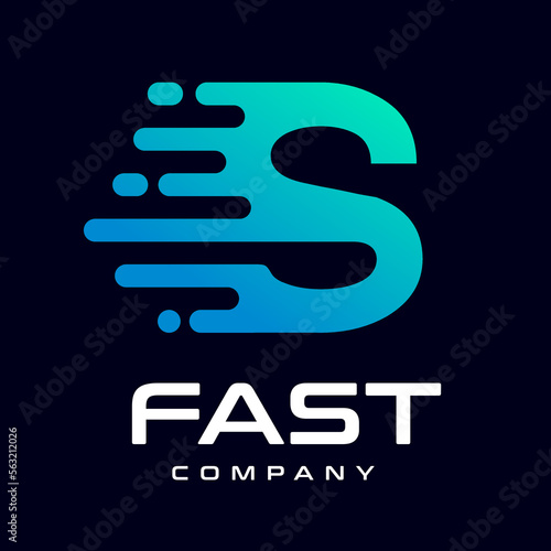 Modern Fast letter S vector logo. This font with speed or moving symbol and blue color. Suitable for motion, sport, delivery business and alphabet.