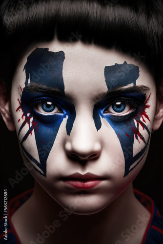 Portrait of a young human person with face paint, created with generative A.I. technology.