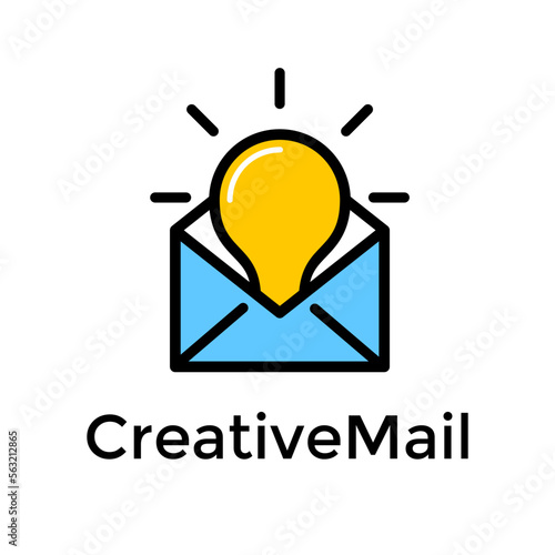 Creative email vector logo template. This design with envelope, bulb lamp symbol and suitable for business and promotion. Also can be used for consult, contact, newsletter.