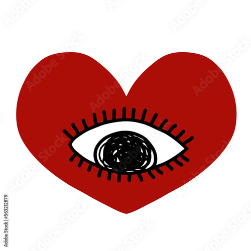 On a white background, a miraculous seeing heart with a third eye. Symbol of the occult, esotericism, and mysticism. Vector artwork of alchemy.