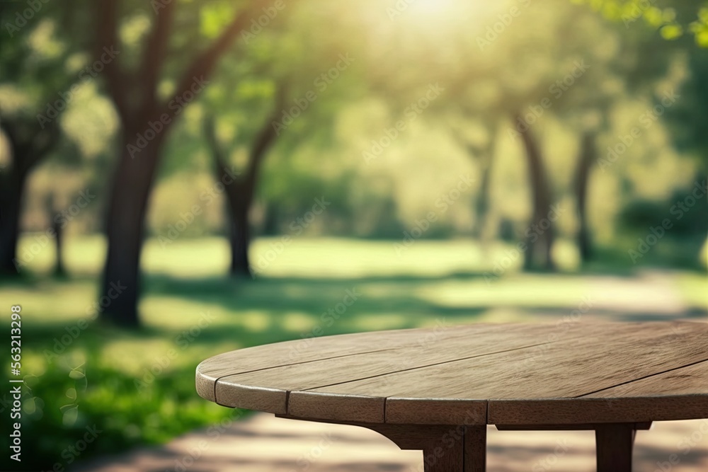 Empty outdoor cafe wooden table at night with a blurred background - perfect for background design or photography, generative ai Empty outdoor cafe wooden table at night with a blurred background - perfect for background design or photography, generative ai