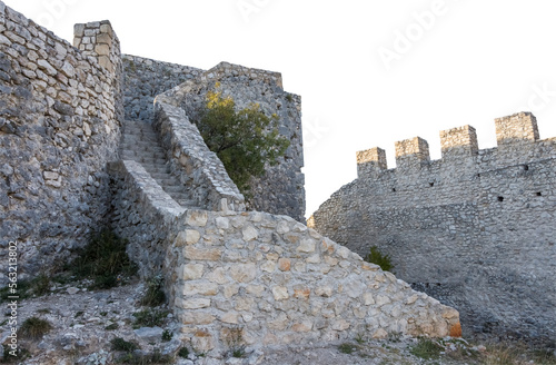 Isolated PNG cutout of medieval castle ruins on a transparent background, ideal for photobashing, matte-painting, concept art