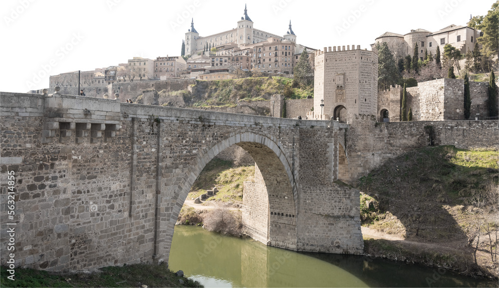 Isolated PNG cutout of a medieval bridge leading to a huge gate on a transparent background, ideal for photobashing, matte-painting, concept art