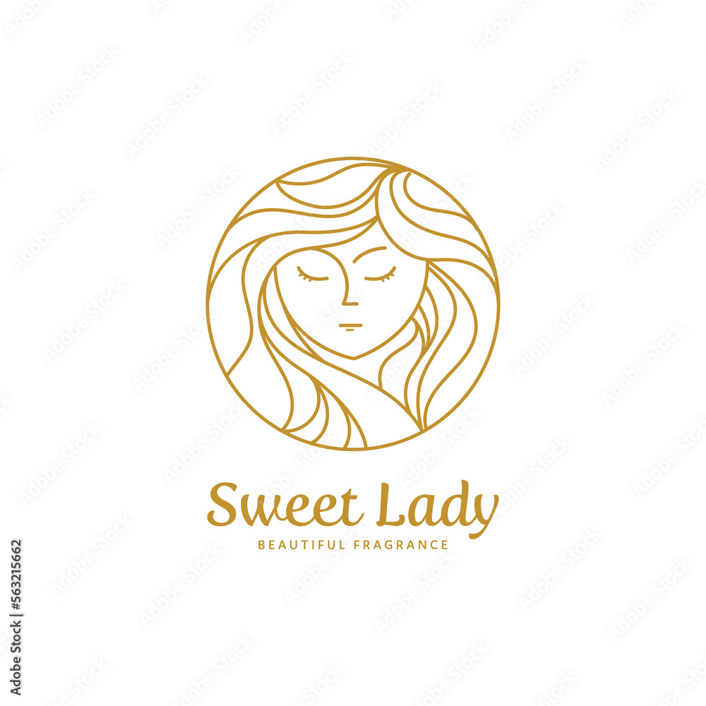 beauty woman logo design with circle badge line art style design beauty woman logo design with circle badge line art style design