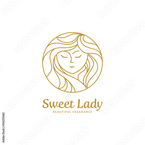 beauty woman logo design with circle badge line art style design