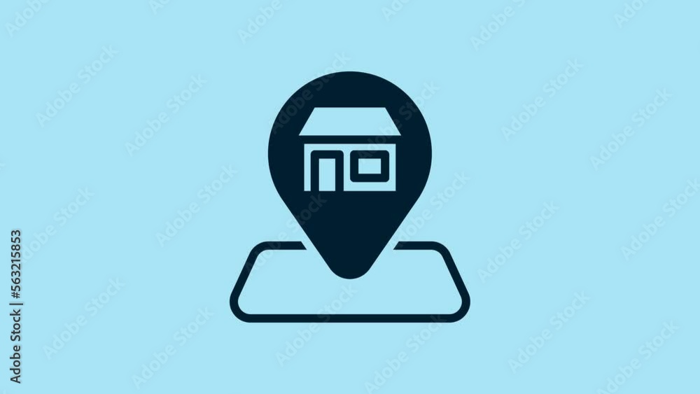 Blue Map pin with Shopping building or market store icon isolated on blue background. Shop construction. 4K Video motion graphic animation Blue Map pin with Shopping building or market store icon isolated on blue background. Shop construction. 4K Video motion graphic animation
