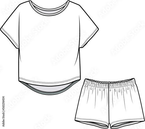 KIDS WEAR TEE AND SHORT PAJAMA SET FASHION FLAT DESIGN VECTOR