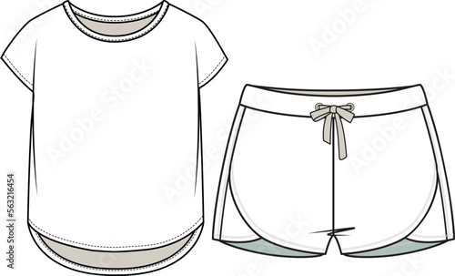 KIDS WEAR TEE AND SHORT PAJAMA SET FASHION FLAT DESIGN VECTOR