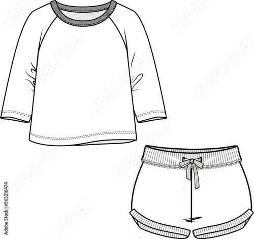 KIDS WEAR TEE AND SHORT PAJAMA SET FASHION FLAT DESIGN VECTOR