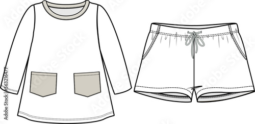 KIDS WEAR TEE AND SHORT PAJAMA SET FASHION FLAT DESIGN VECTOR