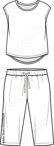 KIDS WEAR TEE AND JOGGER  PAJAMA SET FASHION FLAT DESIGN VECTOR