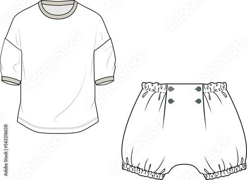 KIDS WEAR TEE AND SHORT PAJAMA SET FASHION FLAT DESIGN VECTOR