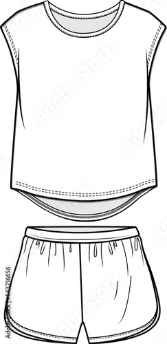 KIDS WEAR TEE AND SHORT PAJAMA SET FASHION FLAT DESIGN VECTOR