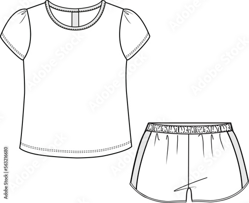 KIDS WEAR TEE AND SHORT PAJAMA SET FASHION FLAT DESIGN VECTOR