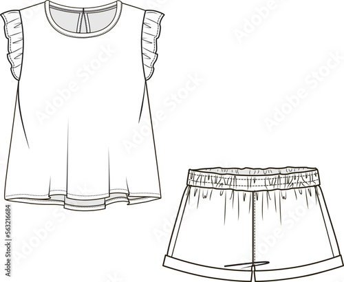 KIDS WEAR TEE AND SHORT PAJAMA SET FASHION FLAT DESIGN VECTOR