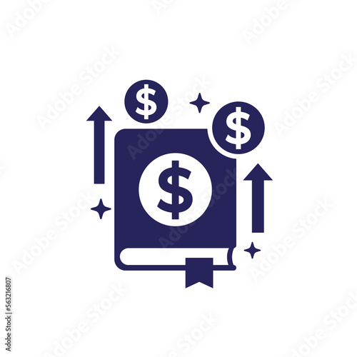 Financial literacy icon with a book on white