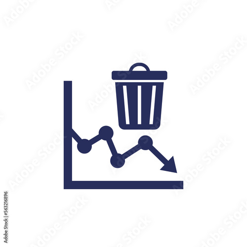 Reducing waste icon with a chart and trash bin