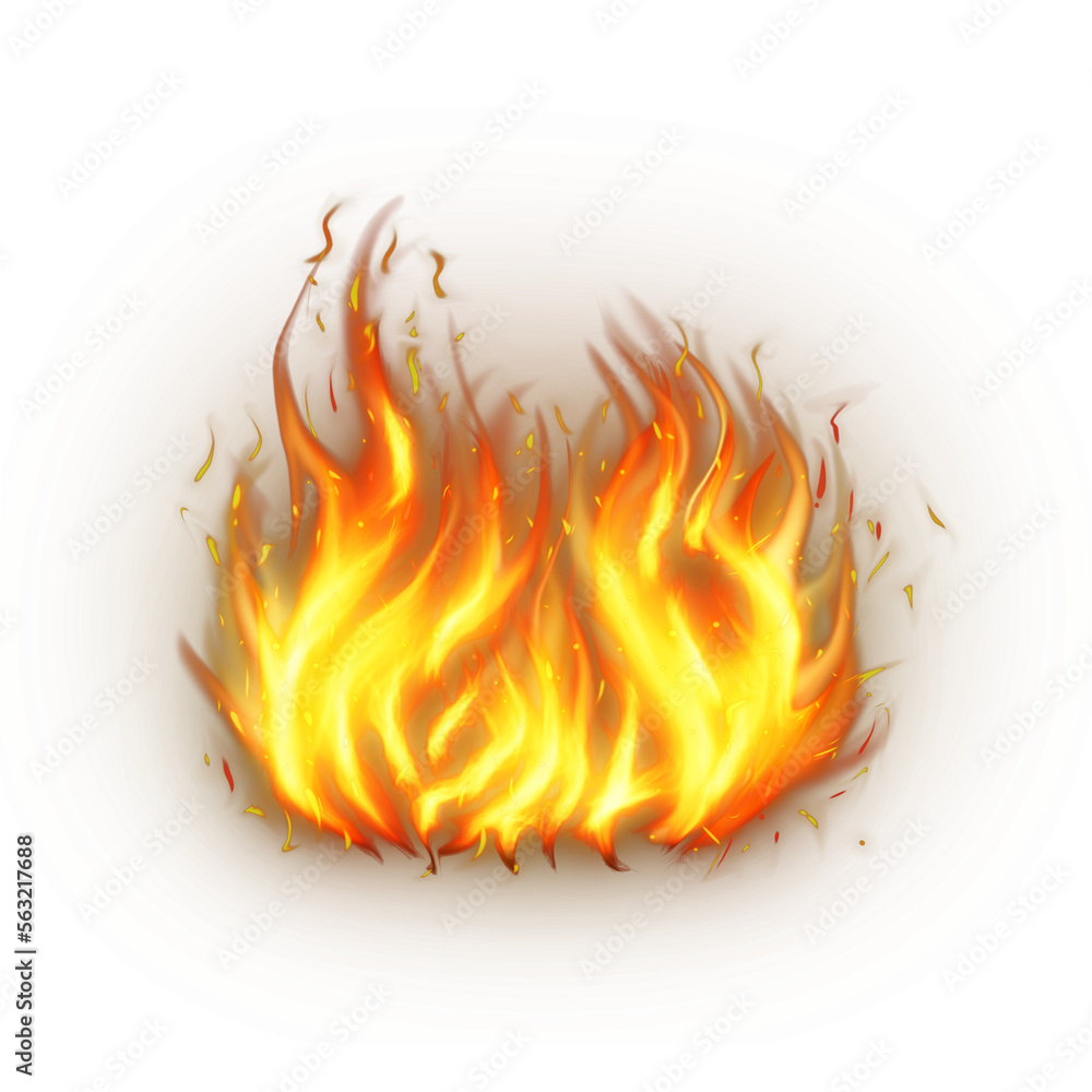 Realistic burning fire flames, Burning hot sparks realistic fire flame