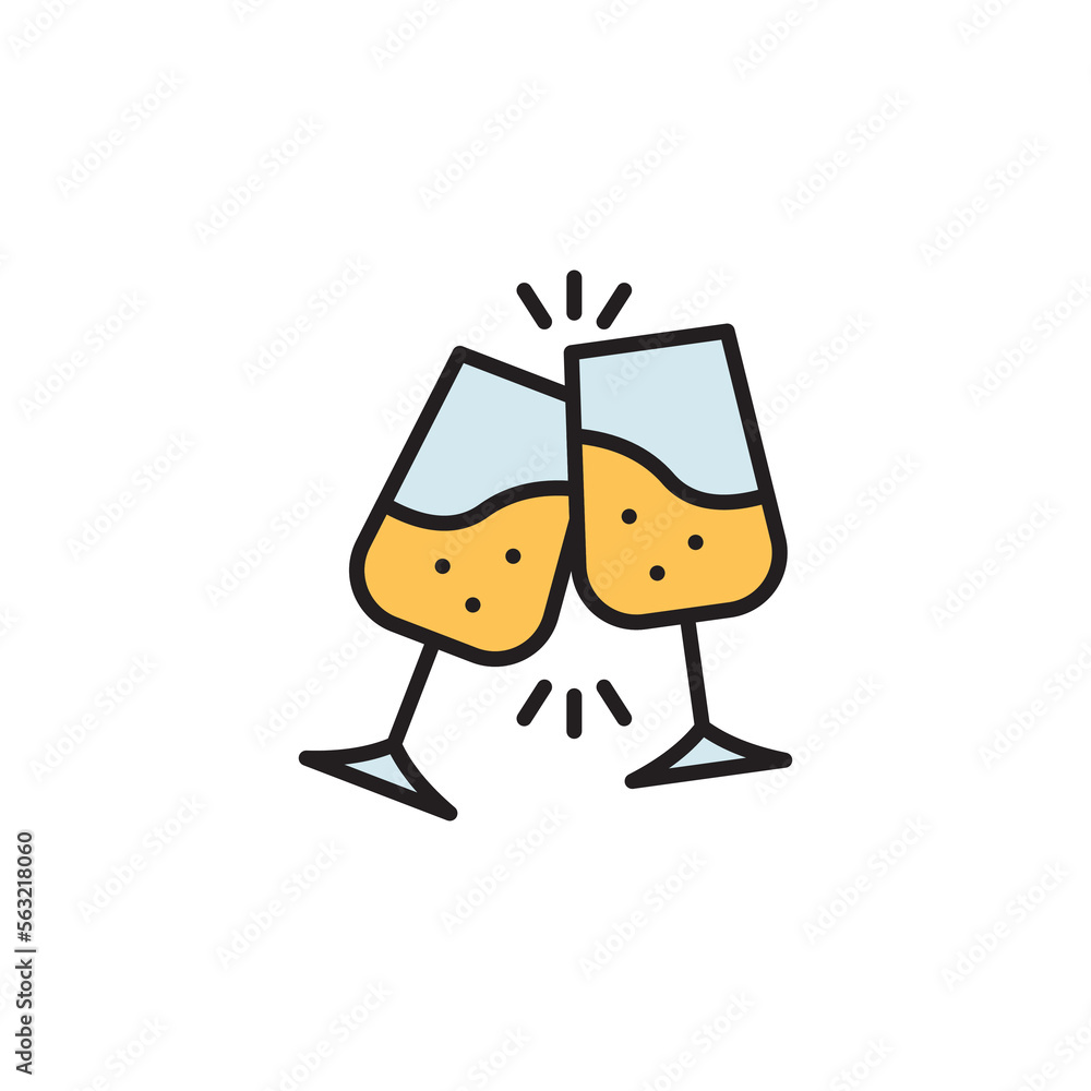 Champagne glasses clinking filled color icon. linear style sign for mobile concept and web design. Champagne glasses clinking filled color icon. linear style sign for mobile concept and web design.