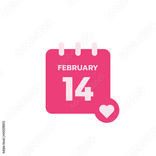 February 14 calendar color icon, vector sign, Valentines day calendar linear colorful pictogram isolated on white.