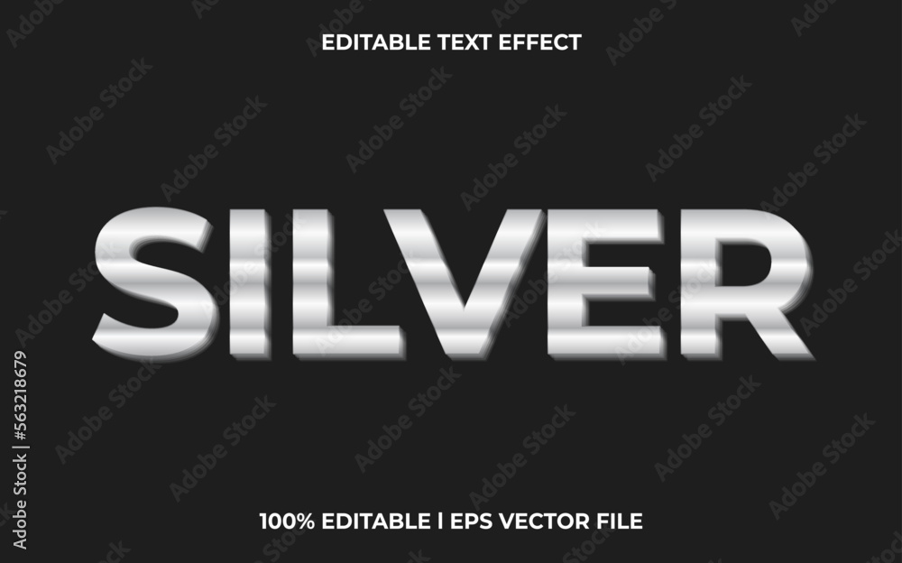 silver editable text effect, lettering typography font style, glossy 3d text for tittle