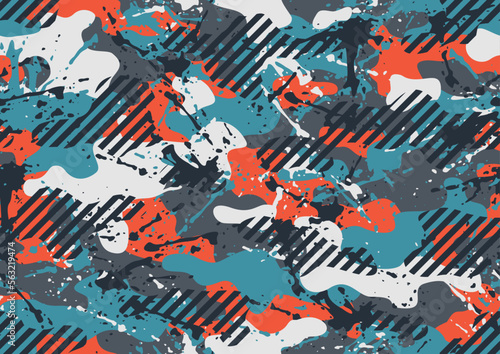 Grunge camouflage texture seamless pattern. Abstract modern endless military camo background for fabric and fashion textile print. Vector illustration.