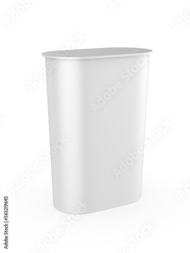 Blank curved exhibit promotional counter advertising POS POI PVC booth Mock Up Template. 3D render illustration.