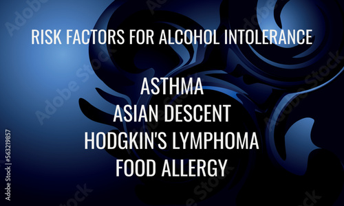 Risk factors for Alcohol intolerance. Vector illustration for medical journal or brochure.