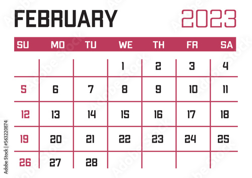 February 2023 calendar on white background