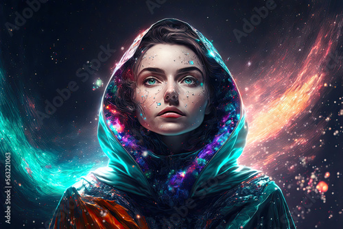 Interstellar Powerful Witch. Generative AI, non-existent person.