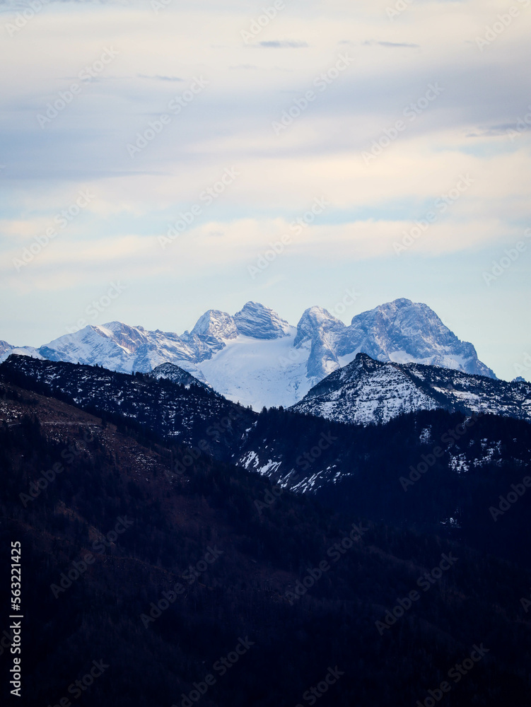 snowcapped mountain seeing from Geinberg hill Austria