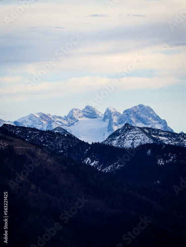 snowcapped mountain seeing from Geinberg hill Austria