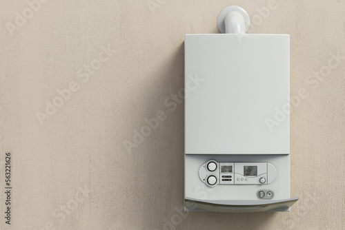 Bild auf Leinwand Combi boiler on the wall. Copy space on the left. 3D illustration