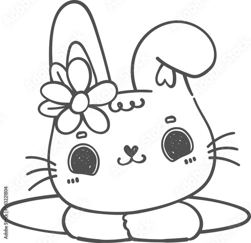 cute happy smile bunny rabbit kawaii animal in hole with carrot cartoon doodle outline