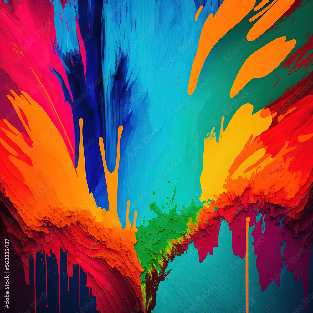 Exploding liquid paint in rainbow colors with splashes generative ai - obrazy, fototapety, plakaty 