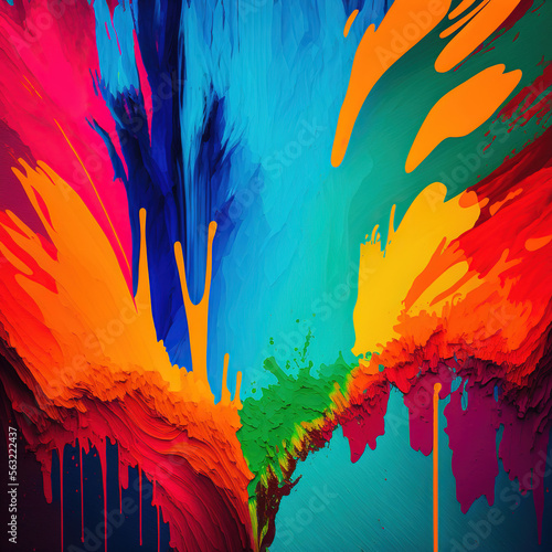 Exploding liquid paint in rainbow colors with splashes generative ai