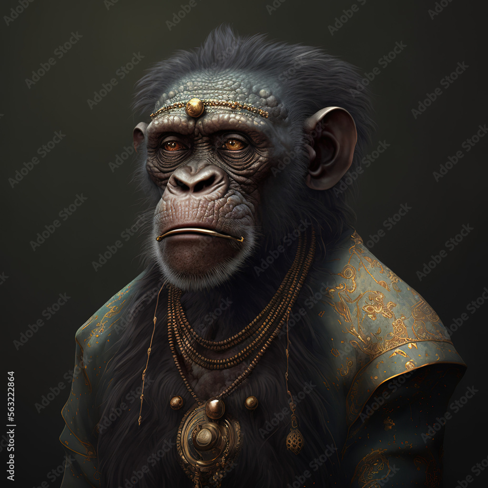 An aristocratic Monkey created with Generative AI technology - obrazy, fototapety, plakaty 