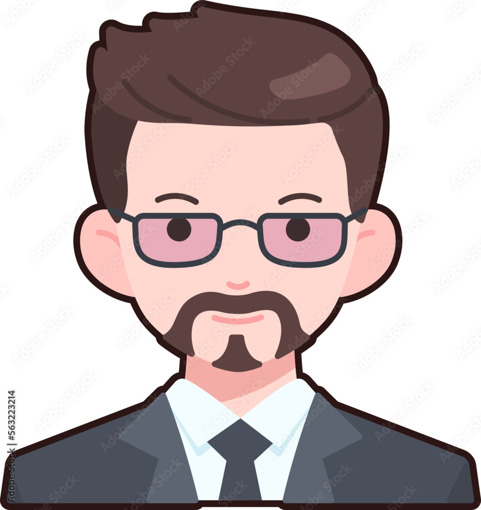 Business man boy avatar User person people beard glasses Flat Sticker Black Style Business man boy avatar User person people beard glasses Flat Sticker Black Style