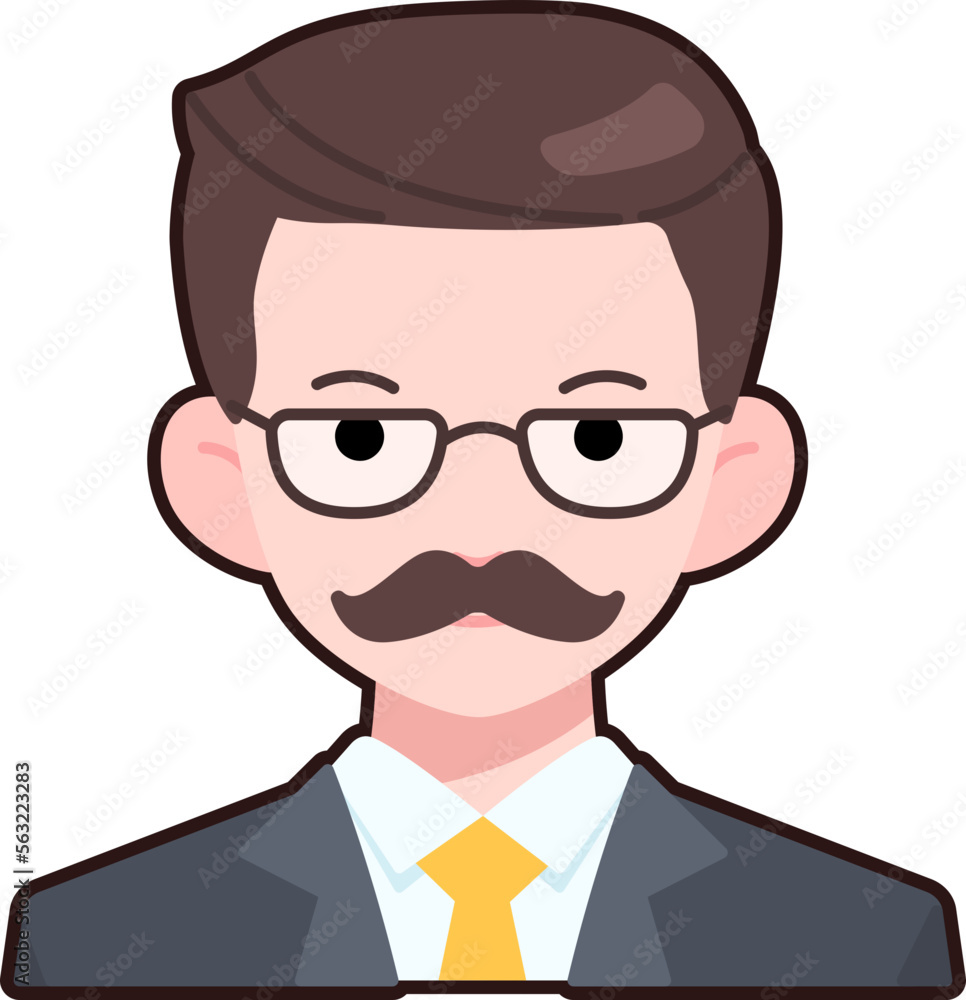Gentleman Business man boy avatar User person people mustache Flat Sticker Black Style