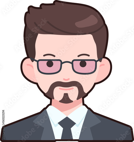 Business man boy avatar User person people beard glasses Flat Sticker Black Style