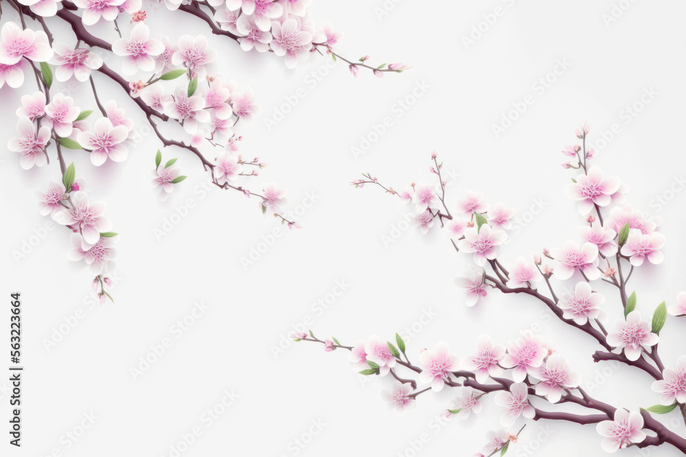 Cherry blossom or sakura tree branch on white copy space background. Illustration graphic design generative ai. Cherry blossom or sakura tree branch on white copy space background. Illustration graphic design generative ai.