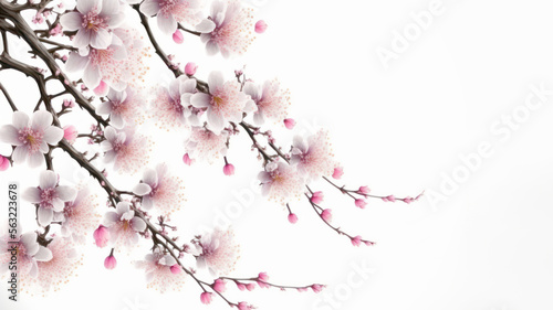 Cherry blossom or sakura tree branch on white copy space background. Illustration graphic design generative ai. © ant