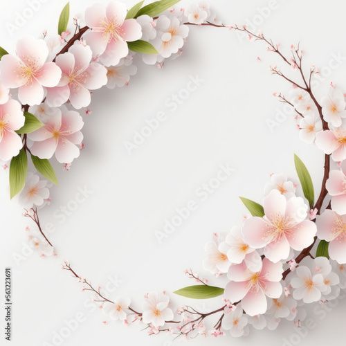 Cherry blossom or sakura tree branch on white copy space background. Illustration graphic design generative ai.