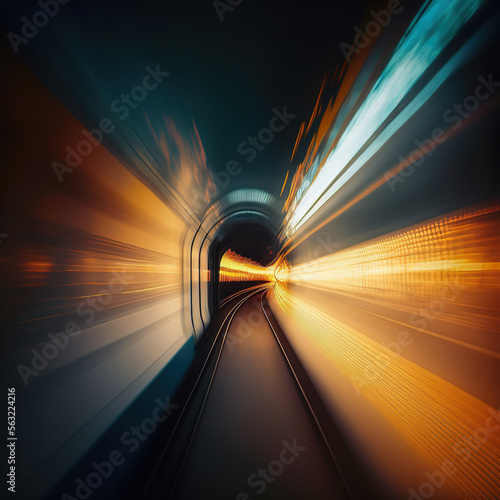 speeding train in the tunnel, inside view, Generative AI