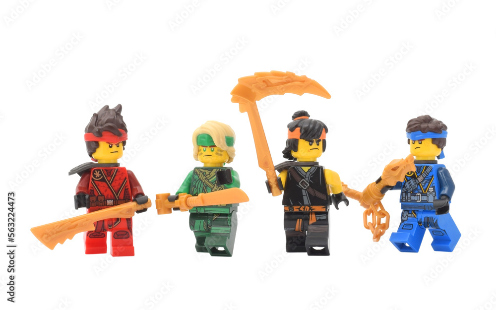 Editorial Illustrative Image Of Lego Ninjago Minifugures Green Ninja Lloyd,  Water Ninja Nia, Fire Ninja Kai And Blue Ninja Jay Isolated On White Stock  Photo | Adobe Stock