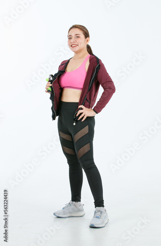 Fotografi Portrait isolated cutout full body studio shot of Asian fit strong female athlet