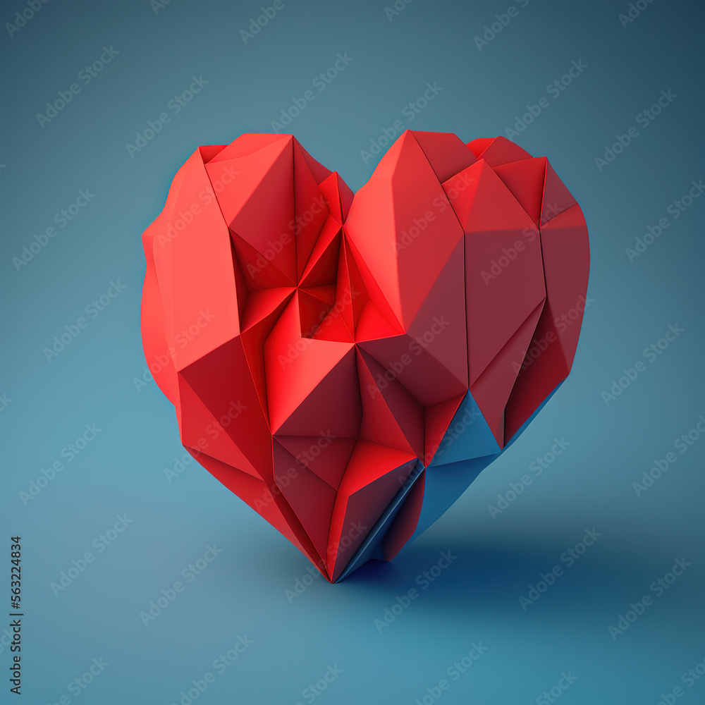 heart-shaped geometric solid on a blue background, generative AI  - obrazy, fototapety, plakaty 