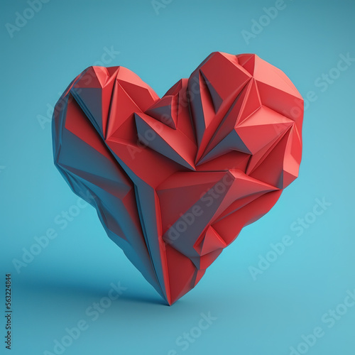 heart-shaped geometric solid on a blue background, generative AI 