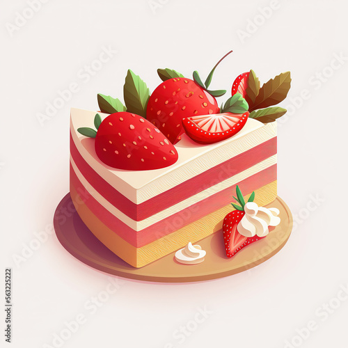 strawberry cake, sticker, pop art, generative AI 